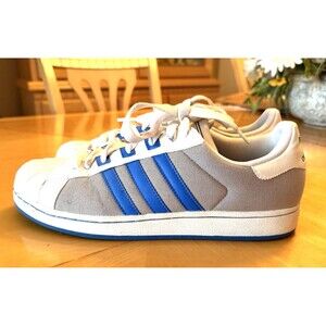 Adidas Sz 9.5 Original Superstar Mens Athletic Shoe Sneaker White Blue Gra